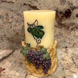 Decorative Cream Candle Holder with Grapes and Leaves